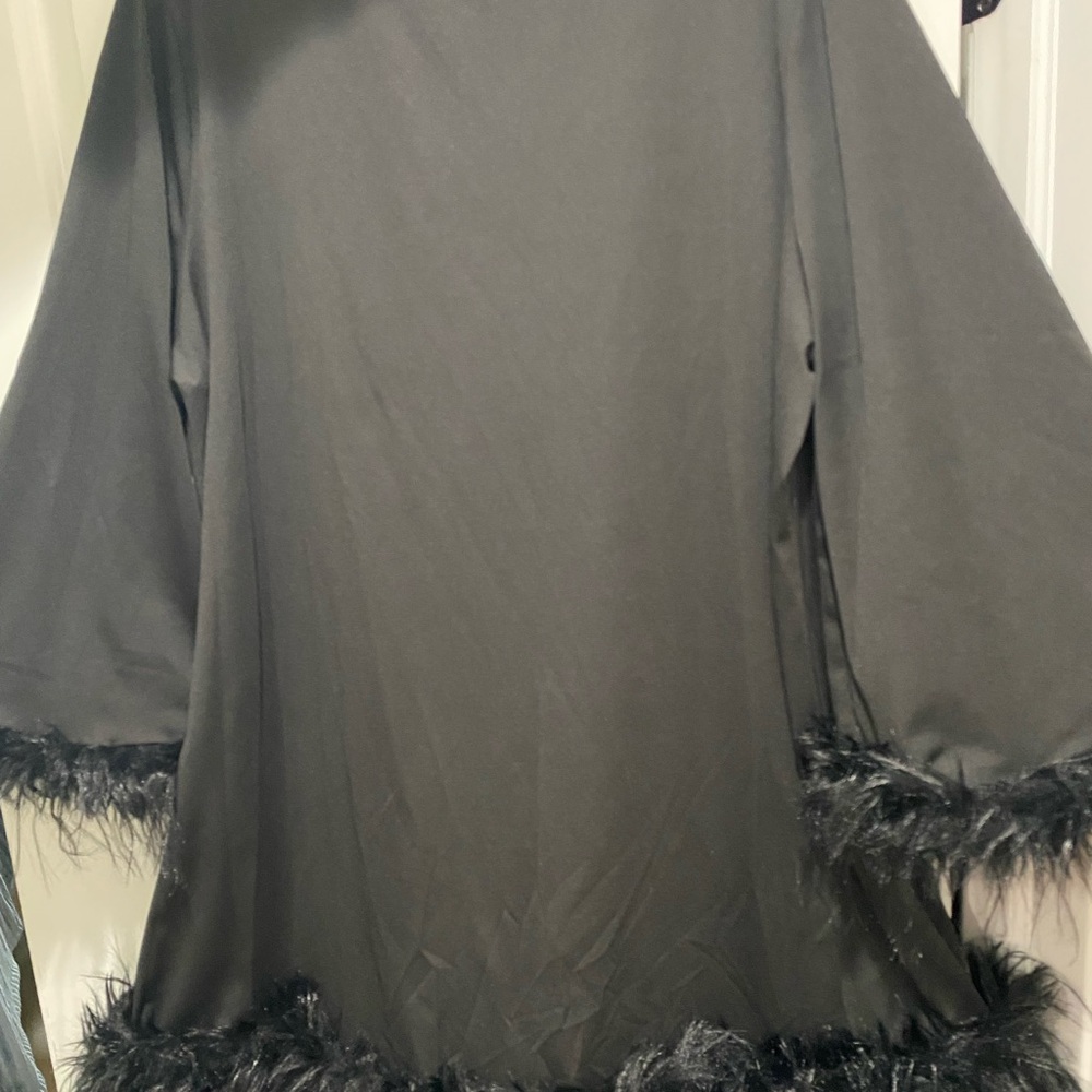Chic Black Feather-Trim Blouse